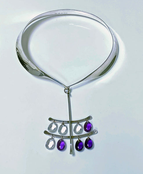 Georg Jensen Vivianna Torun Sterling Amethyst Quartz Necklace C.1960 No 135 design