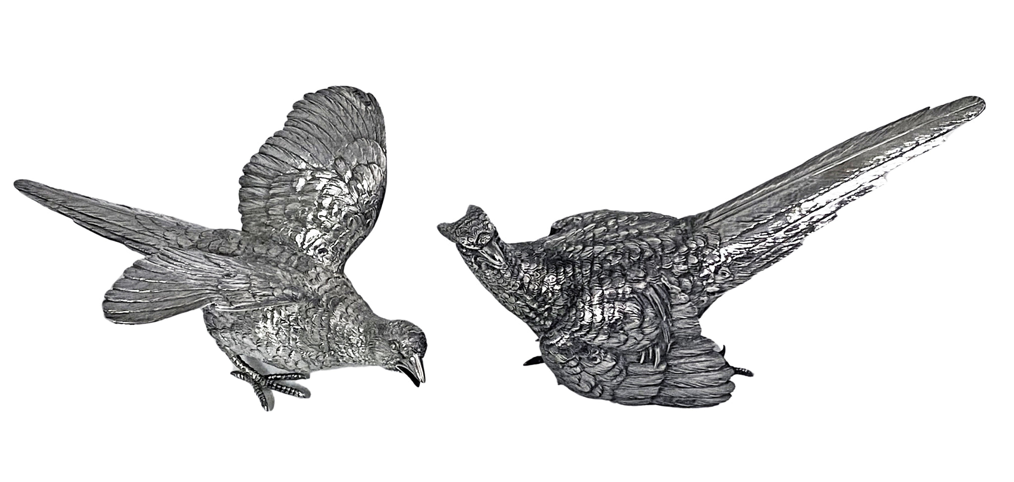 Pair of Sterling Silver table models of Pheasants 1926