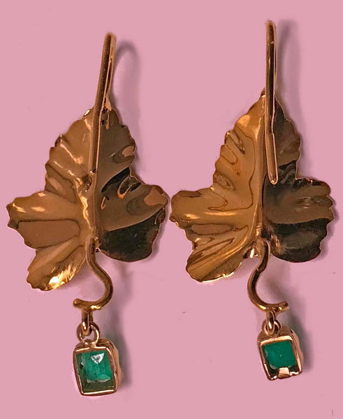 20th Century Garnet Emerald Gold Drop Earrings