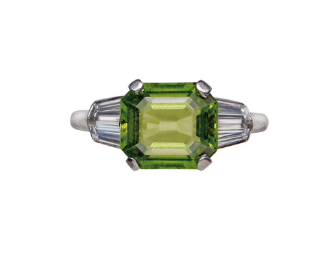 Art Deco Platinum Peridot Diamond Ring, circa 1920