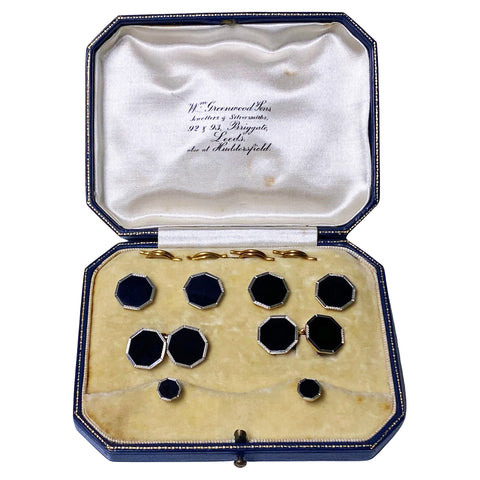 Art Deco Onyx gold Cufflinks Studs Tuxedo Set C.1920