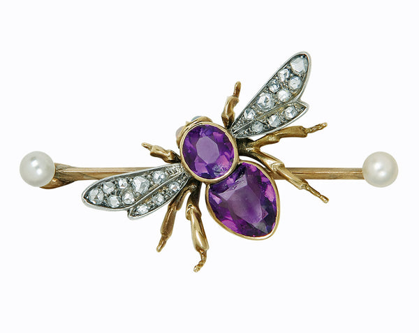 Antique Gold Fly Bee Brooch English C. 1900 Suffragette