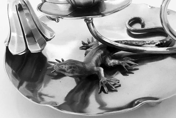 Art Nouveau Silver Salamander Water Lily Chamberstick Germany, circa 1890